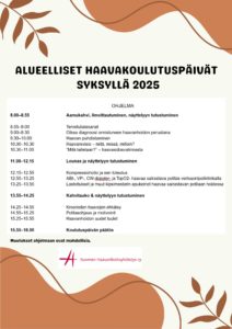Alueelliset haavakoulutuspäivät syksyllä 2025. 31.10.2025 klo 8.00 - 16.00 Mikkeli ja 21.11.2025 klo 8.00 - 16.00 Hämeenlinna. Ilmoittautuminen koulutuspäiviin aukeaa 1.8.2025 yhdistyksen verkkosivuilla. Lisätietoa koulutukset-sivulta.